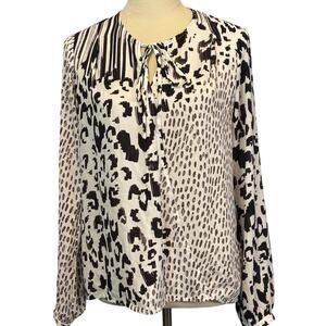 Cabi Mixed Animal Print Wrap Flowy Blouse Black & White Long Sleeve Small